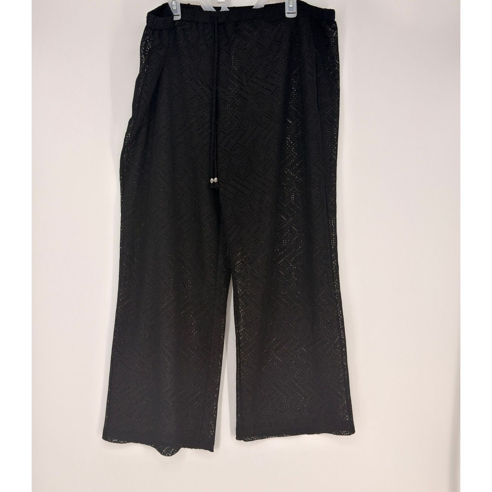 Catalina Swim Cover Up Pants Womens 2X Petite Black Crochet Lace Wide Leg Cruise